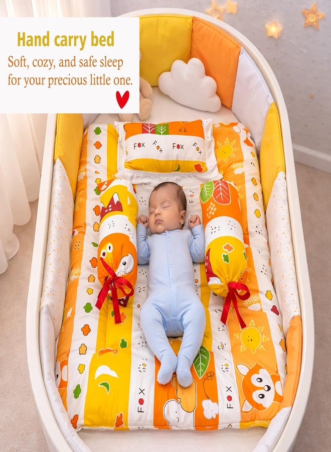 Fareto Combo of Baby Bed with Net | Carry Bag | 4 Pcs Bedding Set (0-6 Months, Baby Size, Cotton) (Orange Fox) - Image 3