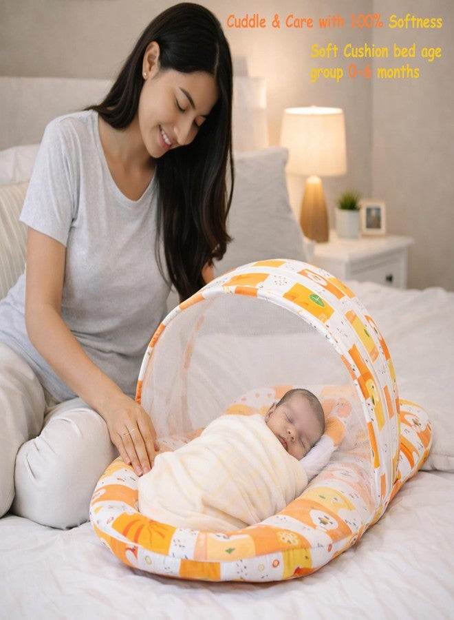 Fareto Combo of Baby Bed with Net | Carry Bag | 4 Pcs Bedding Set (0-6 Months, Baby Size, Cotton) (Orange Fox) - Image 2