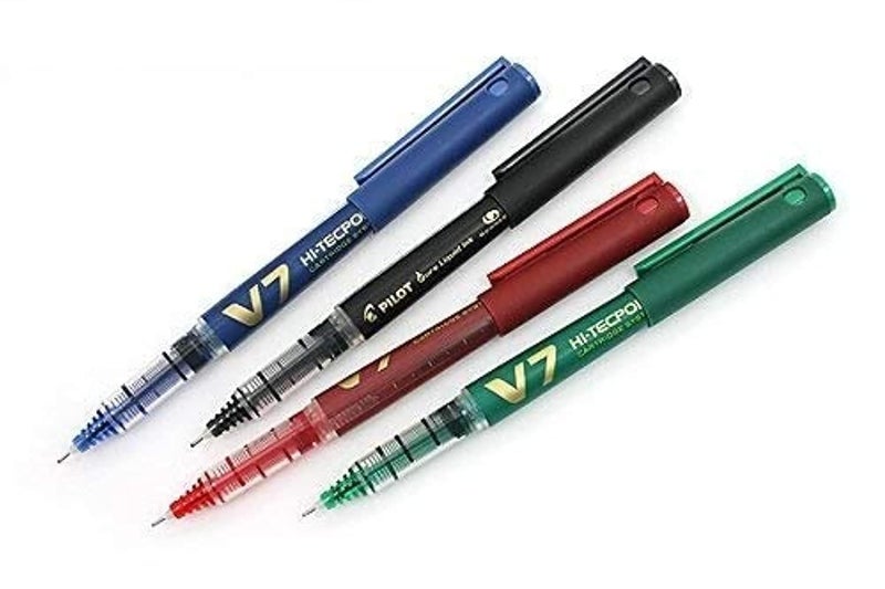 PILOT V7 Liquid Ink Refillable Roller Ball Pen (1 Blue + 1 Black + 1 Red + 1Green) - Image 1