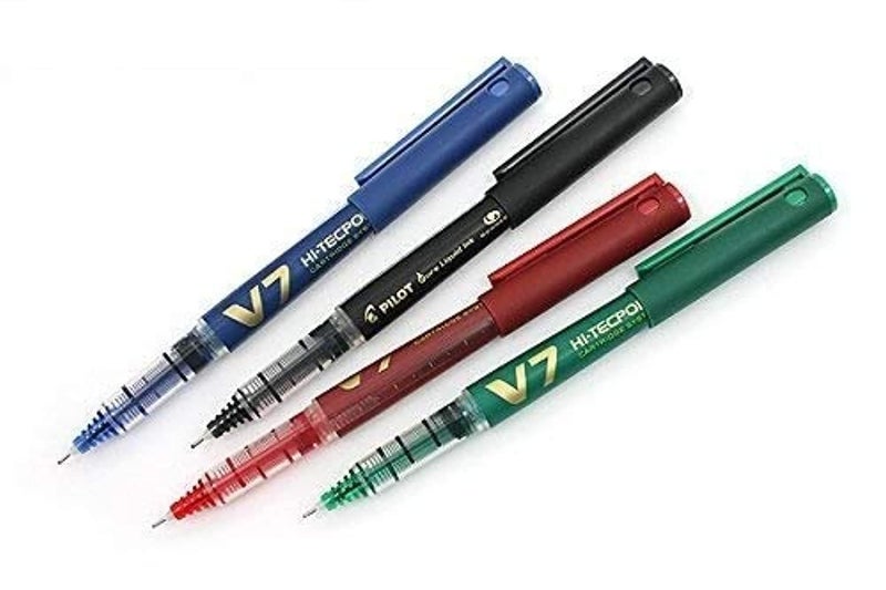 PILOT V7 Liquid Ink Refillable Roller Ball Pen (1 Blue + 1 Black + 1 Red + 1Green) - Image 2