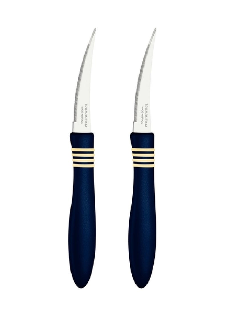 TRAMONTINA Since 1911,Made in Brazil- Cor&Cor 2 Pieces Tomato Knife Set with Stainless Steel Blade and Blue Polypropylene Handle  - Image 1