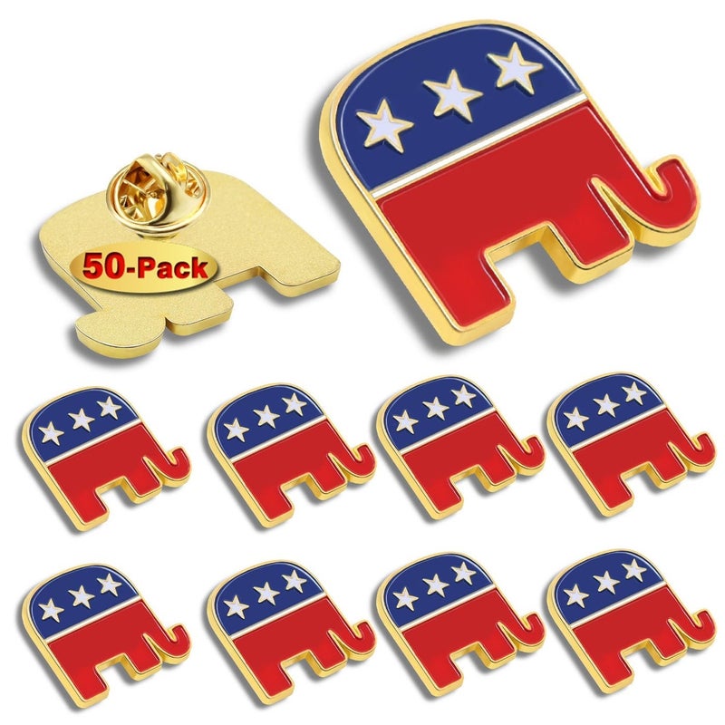 50 Pcs Republican elephant GOP Lapel pins Bluk -Grand Old Party Enamel Pins 2024 President Election Brooch Badge Pin Souvenir - Image 1