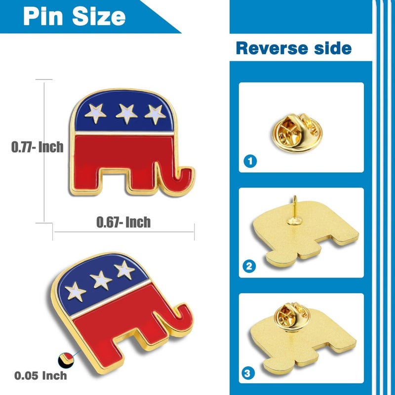 50 Pcs Republican elephant GOP Lapel pins Bluk -Grand Old Party Enamel Pins 2024 President Election Brooch Badge Pin Souvenir - Image 2