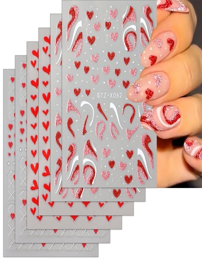 Zeyer Valentine's Day Nail Art Stickers with Red Heart Design, 6PCS, Plastic, Classic Style, Heart Pattern, Indoor Use, Valentine's Day Theme, Custom Feature, Nail Decals - Image 1