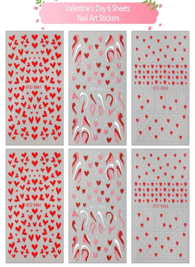 Zeyer Valentine's Day Nail Art Stickers with Red Heart Design, 6PCS, Plastic, Classic Style, Heart Pattern, Indoor Use, Valentine's Day Theme, Custom Feature, Nail Decals - Image 2