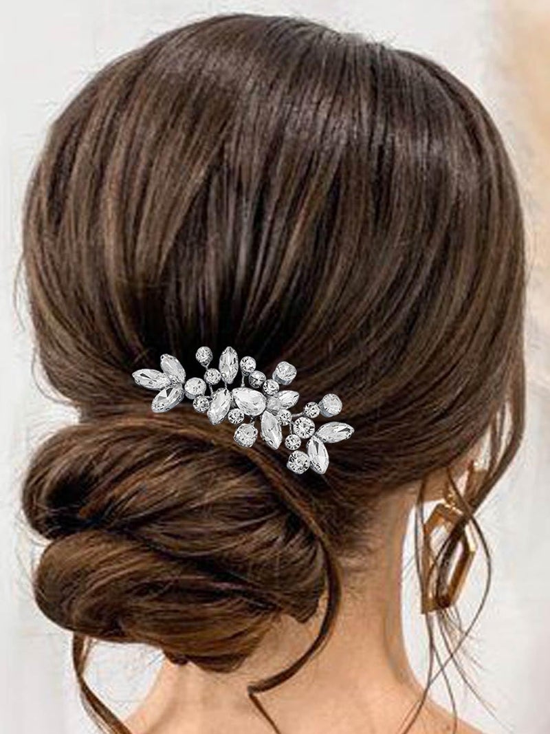 Catery Crystal Wedding Hair Comb Rhinestone Bridal Hairpieces Bridesmaid Clips Accessories for Brides and Women (A Silver) - Image 2