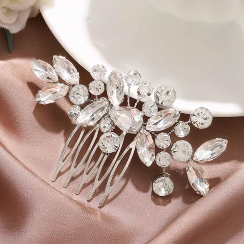 Catery Crystal Wedding Hair Comb Rhinestone Bridal Hairpieces Bridesmaid Clips Accessories for Brides and Women (A Silver) - Image 1