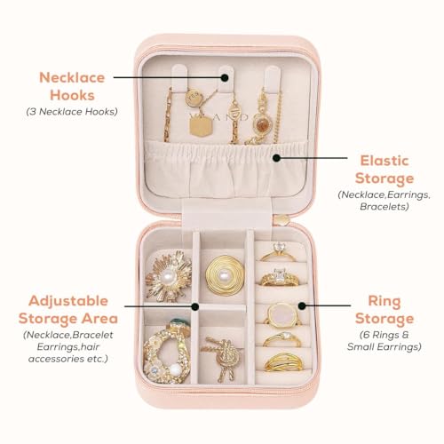 Nibbler Pack of 2 Square Travel Jewellery Box for Women, Travel Earrings Organiser Box, Portable Jewellery Box Organisers for Rings, Earrings, Bracelets, Necklaces Decorative boxes - Image 4
