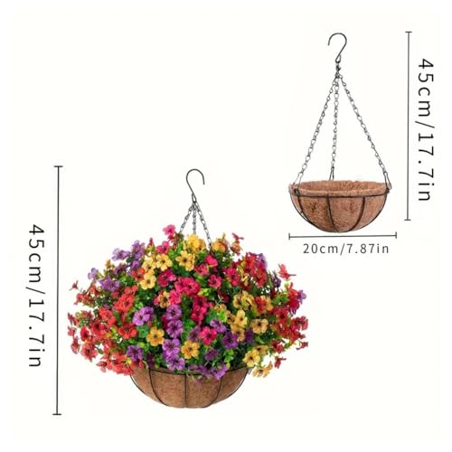 Ekhasa Artificial Faux Hanging Plants Flowers Basket for Summer Outdoor Outside Decoration, Fake Silk UV Sun Resistant Look Real Colorful Daisy Eucalyptus for Porch Home Patio Balcony Yard - Image 3