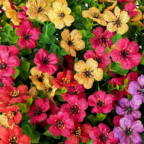 Ekhasa Artificial Faux Hanging Plants Flowers Basket for Summer Outdoor Outside Decoration, Fake Silk UV Sun Resistant Look Real Colorful Daisy Eucalyptus for Porch Home Patio Balcony Yard - Image 5