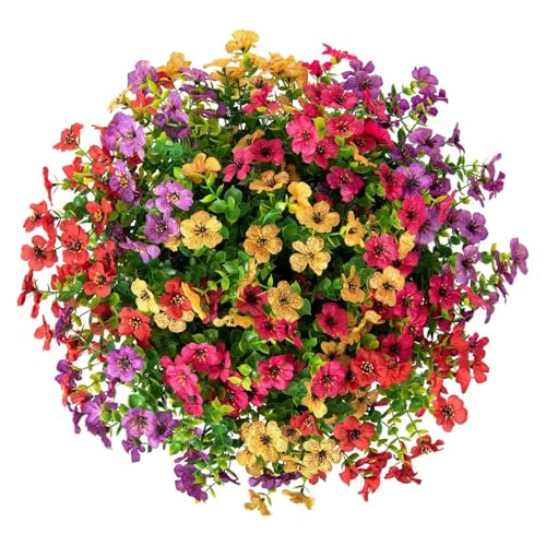 Ekhasa Artificial Faux Hanging Plants Flowers Basket for Summer Outdoor Outside Decoration, Fake Silk UV Sun Resistant Look Real Colorful Daisy Eucalyptus for Porch Home Patio Balcony Yard - Image 4