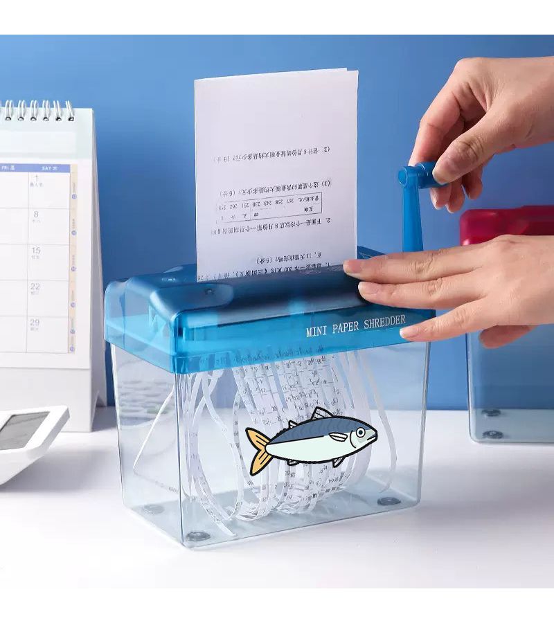 1pc Sky Blue Compact Manual Hand Crank Paper Shredder Portable A6 Document Cutter For Home Office School - Image 2