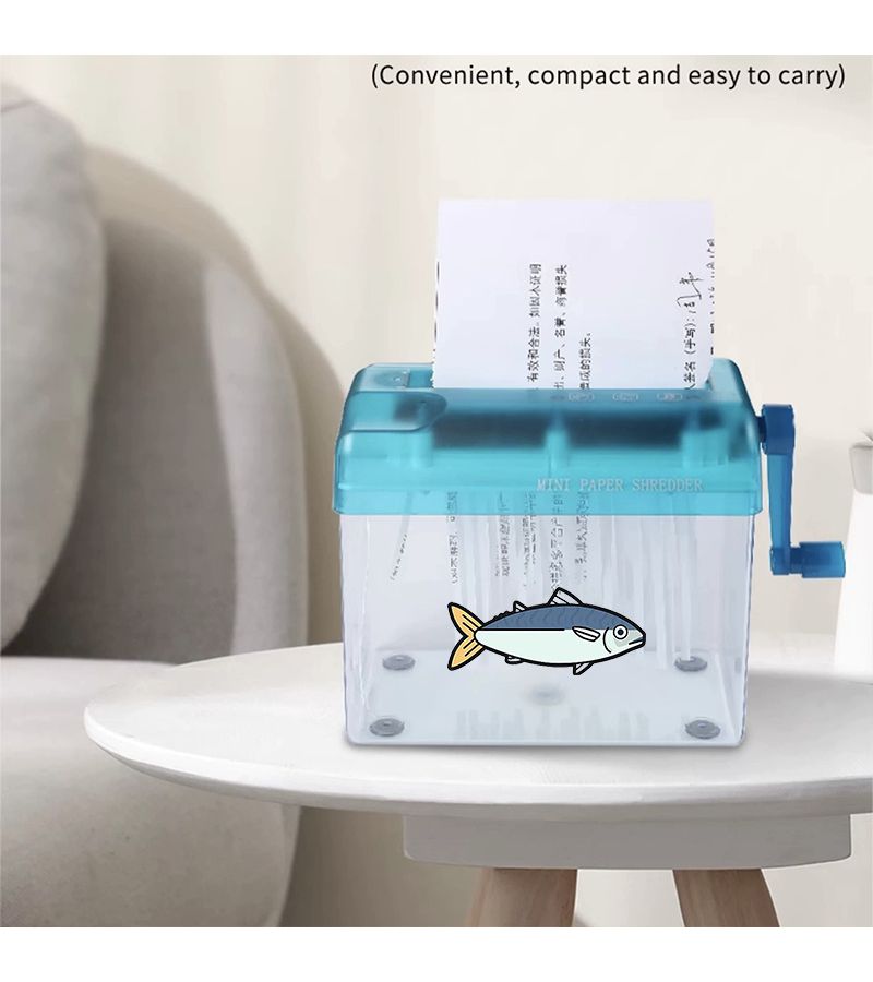 1pc Sky Blue Compact Manual Hand Crank Paper Shredder Portable A6 Document Cutter For Home Office School - Image 4