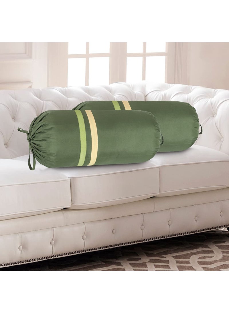 HOME9INE HOME9INE Diwan Bolster Covers Dark Green and Lime Green 30x15 Inch Pack of 2  - Image 1