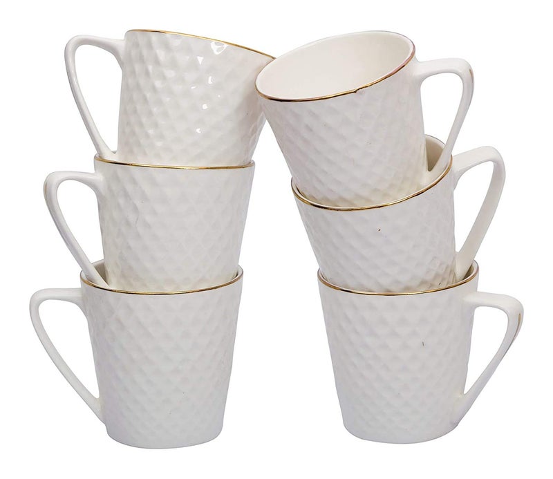 RAINCART Bone China Tea Coffee Cup Set Geometric Patterns 6 PiecesColor White Golden Size140 ml - Image 2