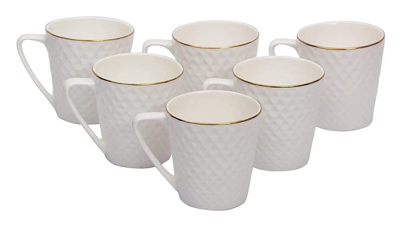 RAINCART Bone China Tea Coffee Cup Set Geometric Patterns 6 PiecesColor White Golden Size140 ml - Image 1