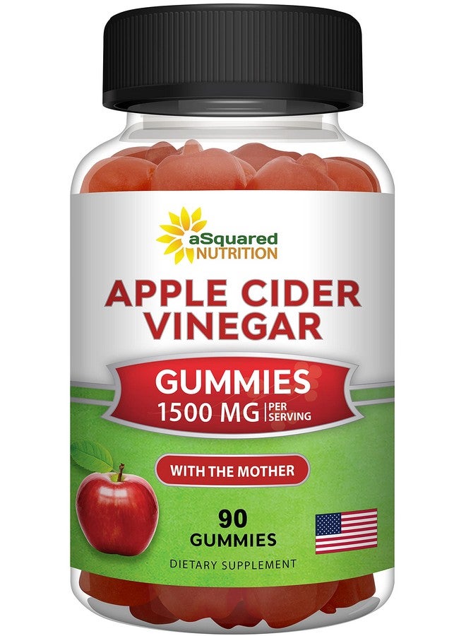 aSquared Nutrition Apple Cider Vinegar Gummies - 1500mg with The Mother - 90 ACV Gummies w/Vitamin B6 & B12, Folic Acid - Vegan Gummy Supplement Alternative to Capsules Pills & Drink - Image 1