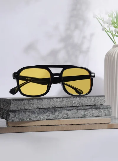 Woggles Designer Yellow Square Sunglasses| Men &amp; Women| 100% Uv Protection