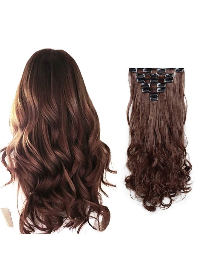 BeatStock , Clip Base Wavy Curly Hair Extensions, Synthetic Hair, Brown, 6 Pcs, 16 Clip, Pack Of 1  - Image 1