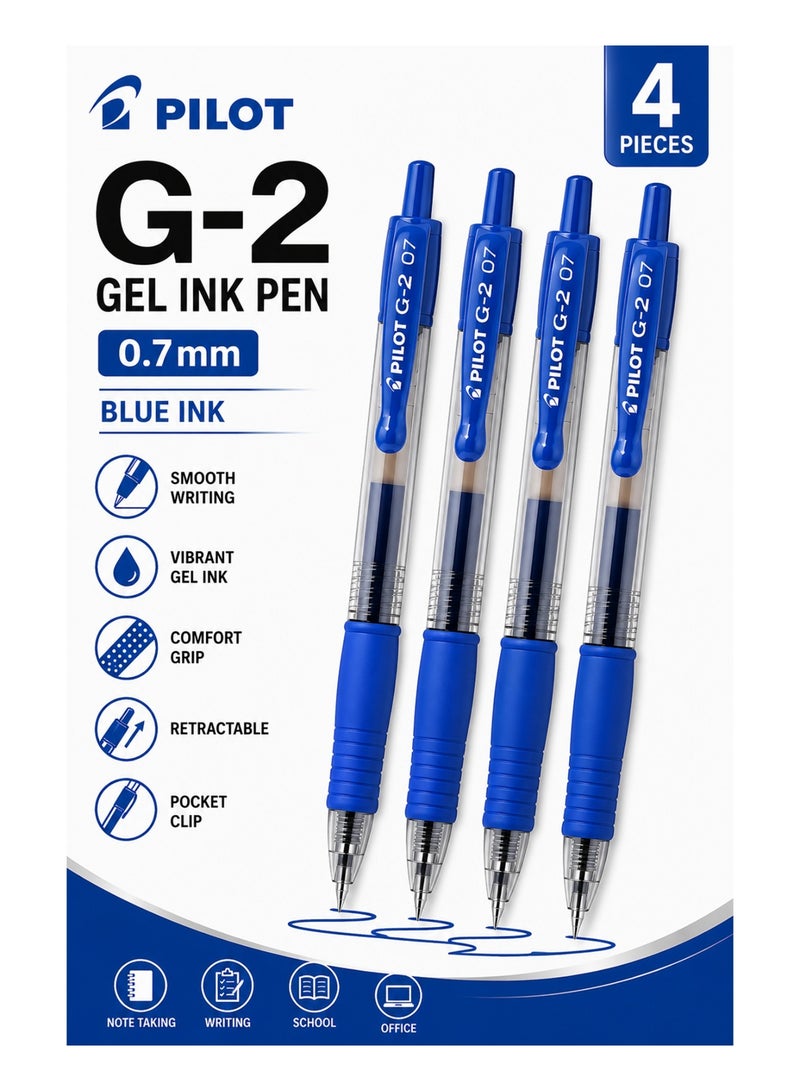 PILOT 4-Piece G-2 Gel Ink Pen 0.7mm Tip Blue Ink - Image 1