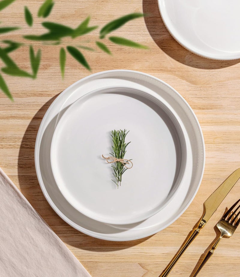 TheTerra Ceramic Dinnerware Sets for 8, 24 Pieces Porcelain Lightweight Plates and Bowls Sets, Scratch Resistant Dish Set, Oven & Microwave & Dishwasher Safe, Crisp White - Image 2