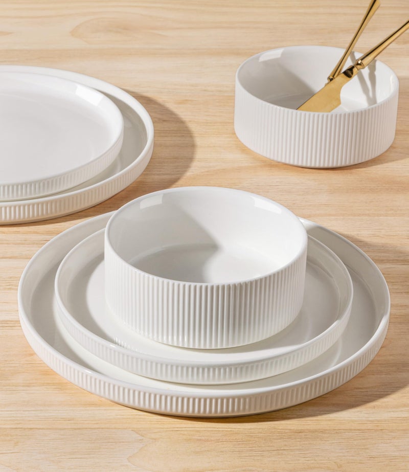 TheTerra Ceramic Dinnerware Sets for 8, 24 Pieces Porcelain Lightweight Plates and Bowls Sets, Scratch Resistant Dish Set, Oven & Microwave & Dishwasher Safe, Crisp White - Image 4