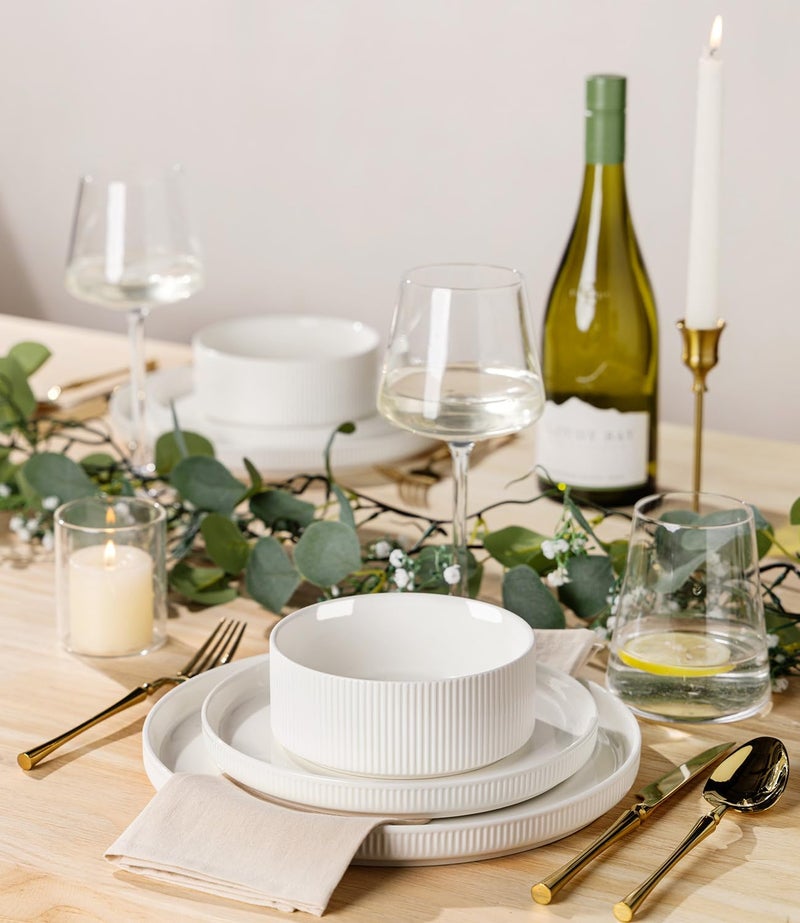TheTerra Ceramic Dinnerware Sets for 8, 24 Pieces Porcelain Lightweight Plates and Bowls Sets, Scratch Resistant Dish Set, Oven & Microwave & Dishwasher Safe, Crisp White - Image 5