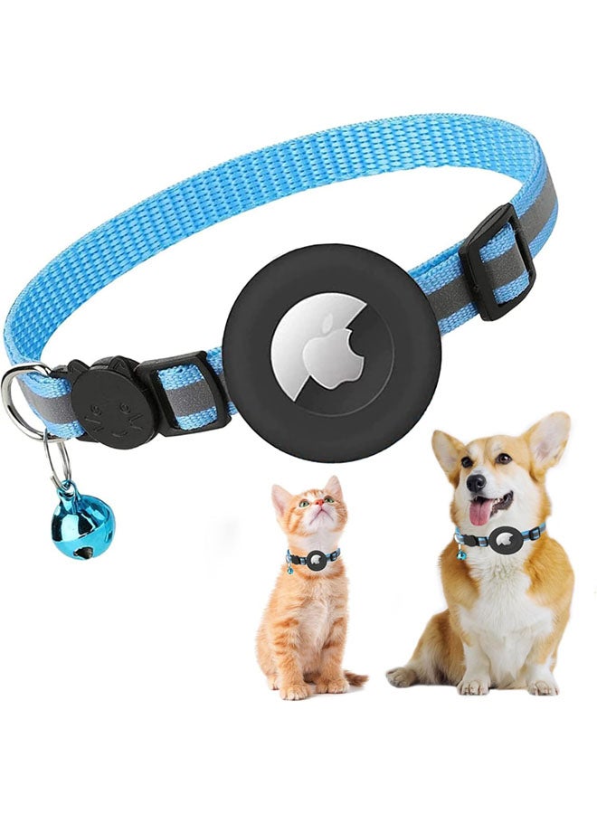 SJet Airtag Cat Collar Breakaway for Dogs Cats, Reflective Kitten Collar with Apple Air Tag Holder and Bell, 0.4 Inches in Width and Lightweight (Blue)