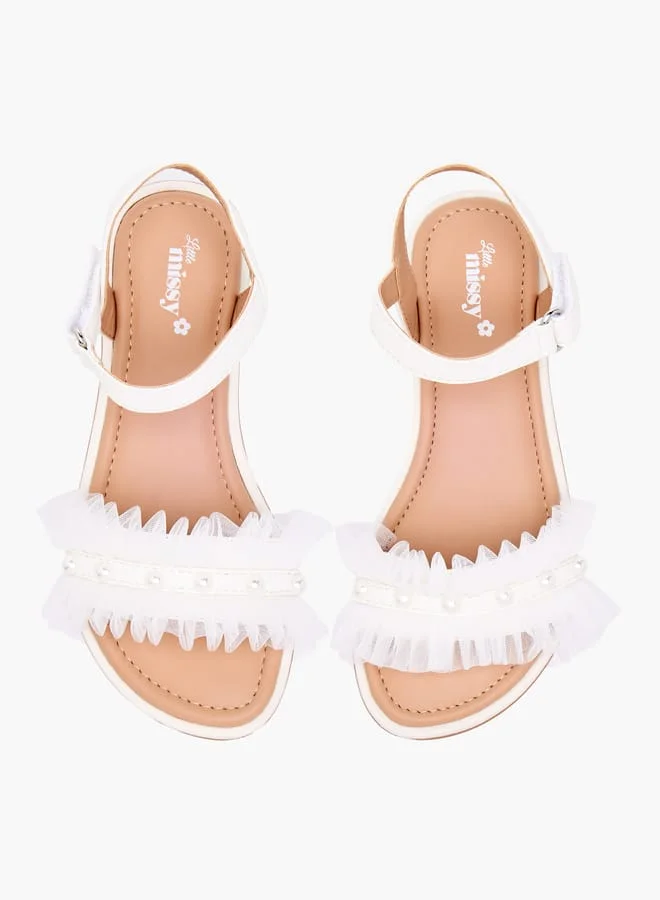 Little Missy Girls Ruffle Detail Strap Sandals with Hook and Loop Closure