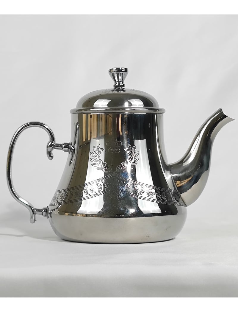 اتش تي اتش النمط العربي الكلاسيكي الأزهار محفورة تصميم القهوة دلة وعاء الصدأ قسط الفولاذ المقاوم للصدأ إبريق الشاي مرآة إنهاء غلاية القهوة سهلة صب صنبور غلاية الشاي مع غطاء قابل للفصل ومقبض مريح غسالة صحون آمنة التعريفي إبريق الشاي الآمن لمكتب المنزل 0.8 / 1.2 / 1.6 لتر - Image 1