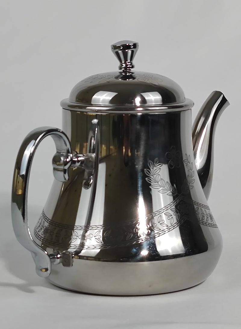 اتش تي اتش النمط العربي الكلاسيكي الأزهار محفورة تصميم القهوة دلة وعاء الصدأ قسط الفولاذ المقاوم للصدأ إبريق الشاي مرآة إنهاء غلاية القهوة سهلة صب صنبور غلاية الشاي مع غطاء قابل للفصل ومقبض مريح غسالة صحون آمنة التعريفي إبريق الشاي الآمن لمكتب المنزل 0.8 / 1.2 / 1.6 لتر - Image 4