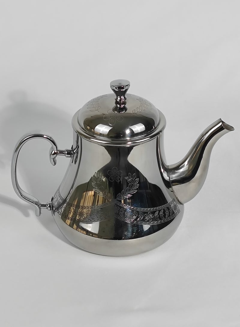 اتش تي اتش النمط العربي الكلاسيكي الأزهار محفورة تصميم القهوة دلة وعاء الصدأ قسط الفولاذ المقاوم للصدأ إبريق الشاي مرآة إنهاء غلاية القهوة سهلة صب صنبور غلاية الشاي مع غطاء قابل للفصل ومقبض مريح غسالة صحون آمنة التعريفي إبريق الشاي الآمن لمكتب المنزل 0.8 / 1.2 / 1.6 لتر - Image 2