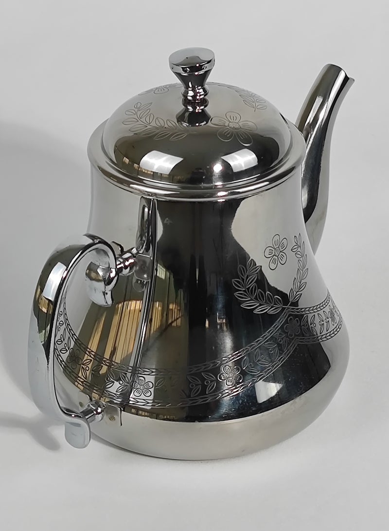 اتش تي اتش النمط العربي الكلاسيكي الأزهار محفورة تصميم القهوة دلة وعاء الصدأ قسط الفولاذ المقاوم للصدأ إبريق الشاي مرآة إنهاء غلاية القهوة سهلة صب صنبور غلاية الشاي مع غطاء قابل للفصل ومقبض مريح غسالة صحون آمنة التعريفي إبريق الشاي الآمن لمكتب المنزل 0.8 / 1.2 / 1.6 لتر - Image 3