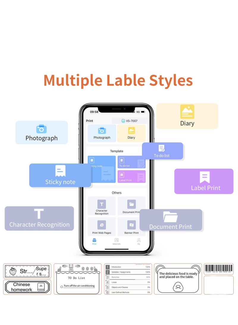 Label Maker Machine with Tape, Portable Bluetooth Label Printer Sticker Maker Machine for Labeling Barcode, Name, Address, Mailing, Organizing, Great for Home, Office, Inkless, USB Rechargeable - Image 3