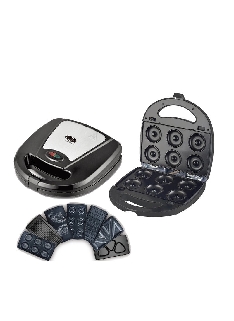 Bm 7-In-1 Non-Stick Multi Snacks Maker with Sandwich/Panini-Grill-Waffle-Donut-Nutty-Biscuit-Omelette Detachable Plates 1000 W  - Image 1