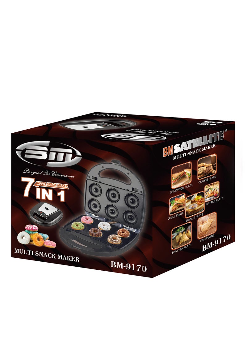 Bm 7-In-1 Non-Stick Multi Snacks Maker with Sandwich/Panini-Grill-Waffle-Donut-Nutty-Biscuit-Omelette Detachable Plates 1000 W  - Image 2