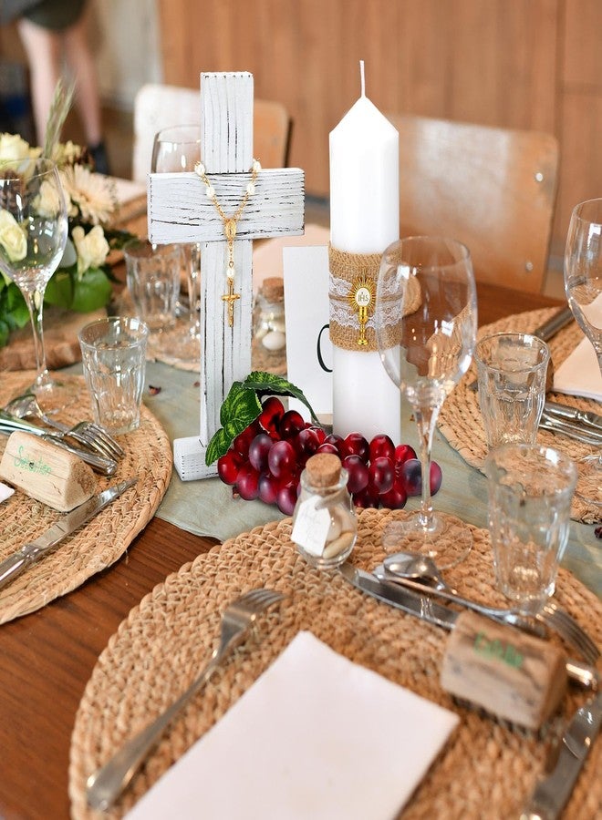 Amyhill 3 Sets Cross Table Decor Baptism Centerpieces Sets Confirmation Candle Standing Cross with Jhs Candles First Communion Table Decor for Wedding Baby Shower Christening Church - Image 3