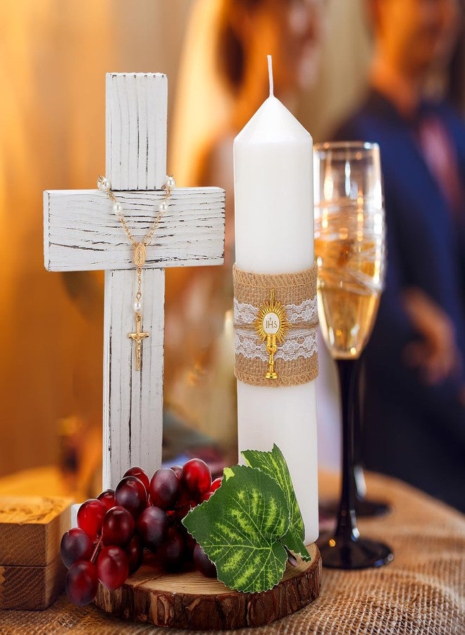 Amyhill 3 Sets Cross Table Decor Baptism Centerpieces Sets Confirmation Candle Standing Cross with Jhs Candles First Communion Table Decor for Wedding Baby Shower Christening Church - Image 4