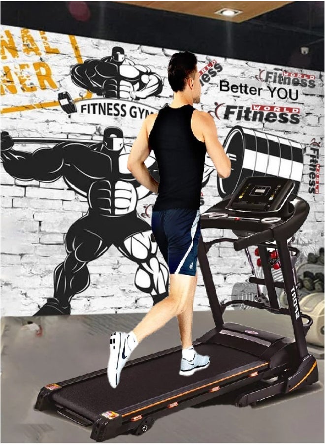Fitness World - Foldable electric treadmill equipped with a powerful 2.0 HP motor, treadmill and sports treadmill that holds up to 110 kilograms with a massage device and dumbbells - Image 1