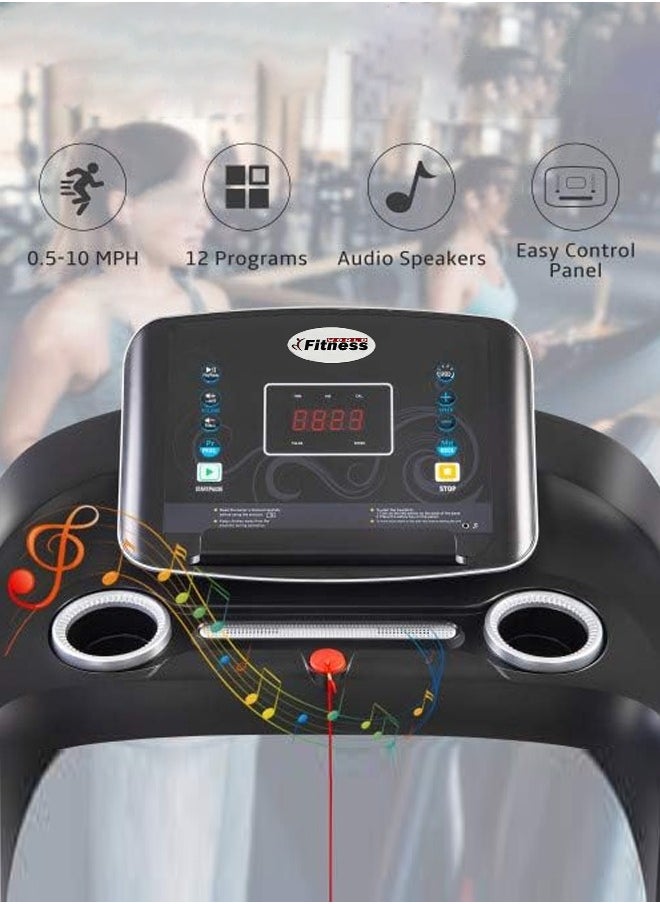 Fitness World - Foldable electric treadmill equipped with a powerful 2.0 HP motor, treadmill and sports treadmill that holds up to 110 kilograms with a massage device and dumbbells - Image 1