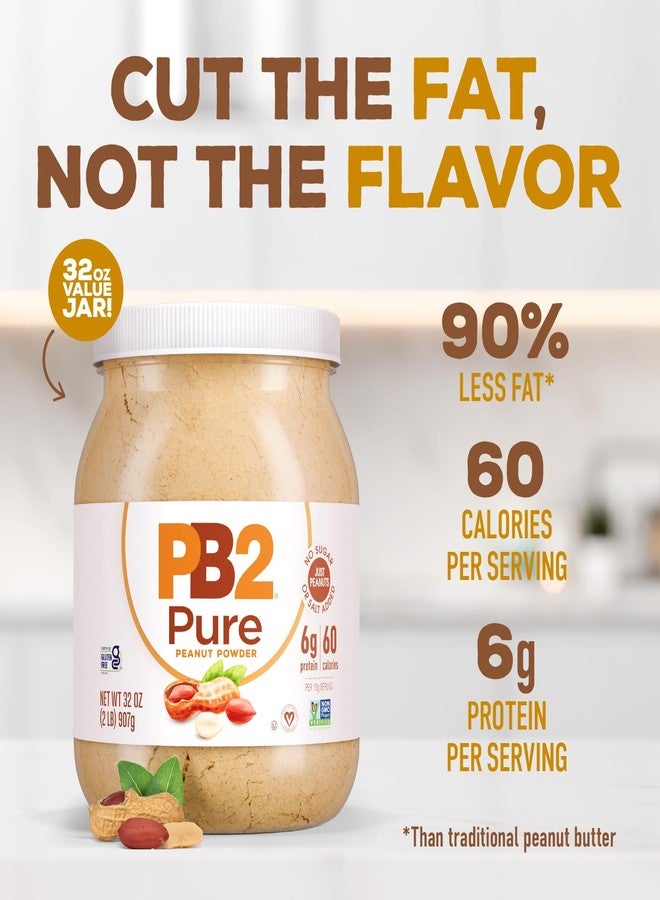PB2 Pure Peanut Butter Powder - [2 lb/32 oz Jar] - No Added Sugar, No Added Salt, No Added Preservatives - 100% All Natural Roasted Peanuts - 6g of Plant-Based Protein - Image 2
