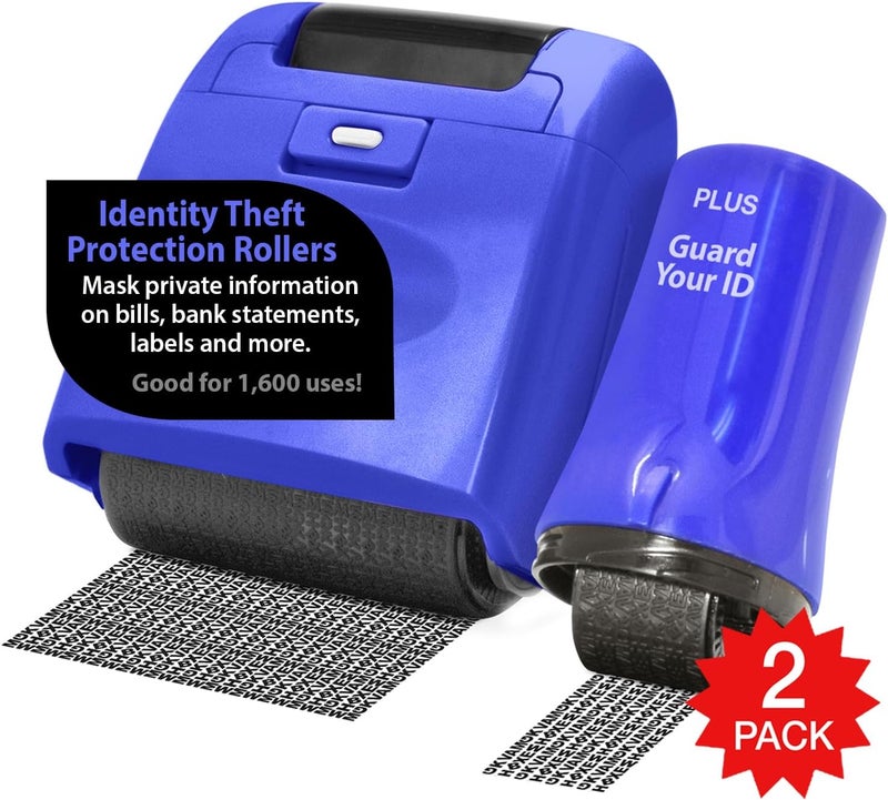 Plus Identity Theft Prevention Wide Roller Security Stamp Kit, Blue - Image 1
