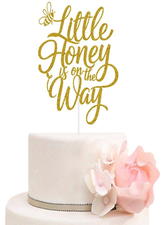ZLPDS Little Honey is on the Way Cake Topper Bee Theme Pregnancy Announcement Baby Shower Gender Reveal Party Decorations Gold Glitter - Image 1