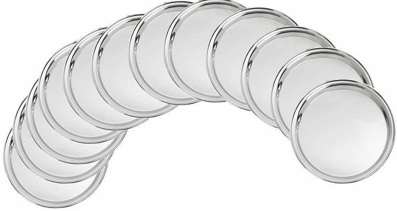 Nirvika Stainless Steel 12pc Thali Plate13 inch Kitchenware Set Ideal for Home Restaurants and Family Use Silver - Image 1