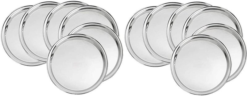 Nirvika Stainless Steel 12pc Thali Plate13 inch Kitchenware Set Ideal for Home Restaurants and Family Use Silver - Image 2