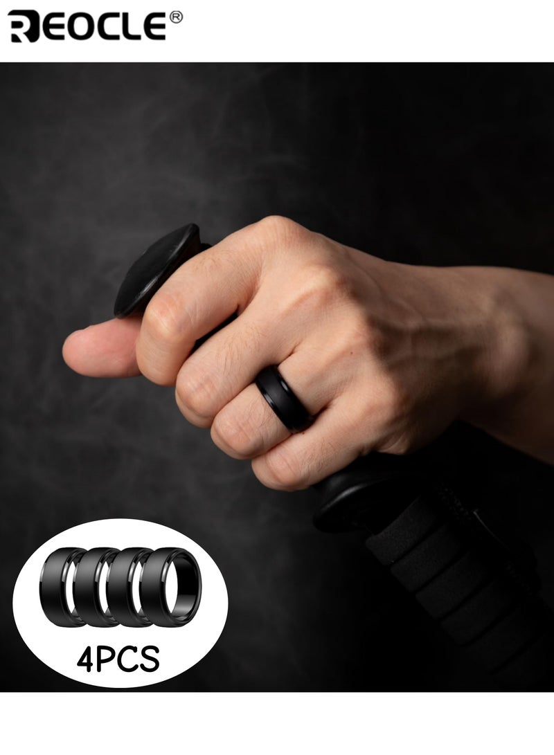 REOCLE 4PCS Men's Band Ring Sleek Silicone Matte Ring Set Slim Polished-Edge Silhouette for Comfortable Modern Minimalist Daily Styling - Image 1