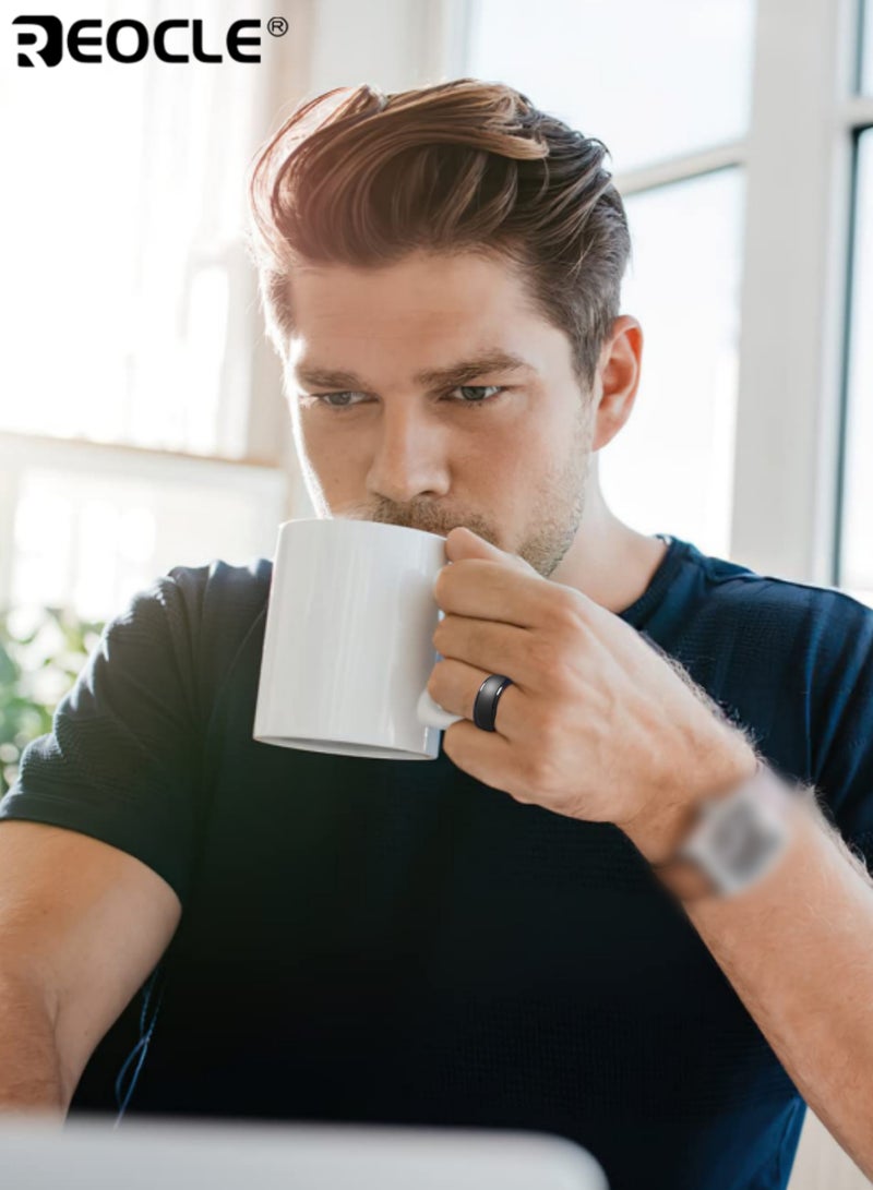 REOCLE 4PCS Men's Band Ring Sleek Silicone Matte Ring Set Slim Polished-Edge Silhouette for Comfortable Modern Minimalist Daily Styling - Image 2