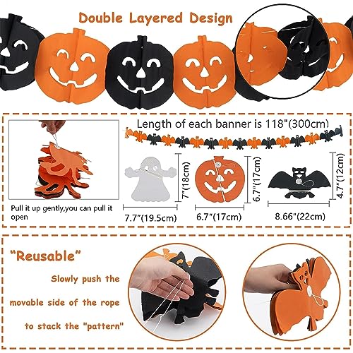 Gusgrop Halloween Decorations Indoor Party Decor, HAPPY HALLOWEEN Accessories with TRICK OR TREAT Banner, 3 PCS Large Garland Bat Ghost Pumpkin, Hanging Party Supplies Backdrop for Home Office Classroom - Image 2
