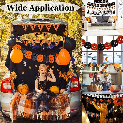 Gusgrop Halloween Decorations Indoor Party Decor, HAPPY HALLOWEEN Accessories with TRICK OR TREAT Banner, 3 PCS Large Garland Bat Ghost Pumpkin, Hanging Party Supplies Backdrop for Home Office Classroom - Image 4