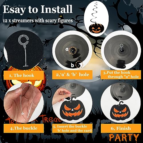 Gusgrop Halloween Decorations Indoor Party Decor, HAPPY HALLOWEEN Accessories with TRICK OR TREAT Banner, 3 PCS Large Garland Bat Ghost Pumpkin, Hanging Party Supplies Backdrop for Home Office Classroom - Image 5